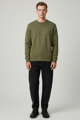 Bisiklet Yaka Basic Erkek Kazak Haki - Erkek Kazak