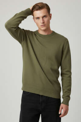 Bisiklet Yaka Basic Erkek Kazak Haki - ASRIN TRİKO