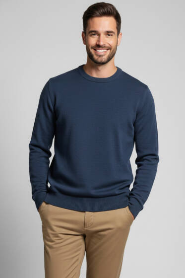 Bisiklet Yaka Basic Erkek Kazak İndigo - Erkek Kazak