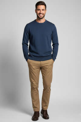 Bisiklet Yaka Basic Erkek Kazak İndigo - Erkek Kazak