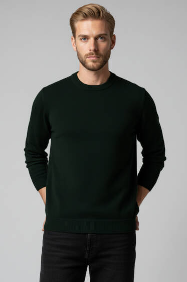 Bisiklet Yaka Basic Erkek Kazak Nefti - Erkek Kazak