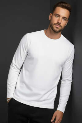 Bisiklet Yaka Basic Erkek Sweatshirt Ekru - WİPEOUT