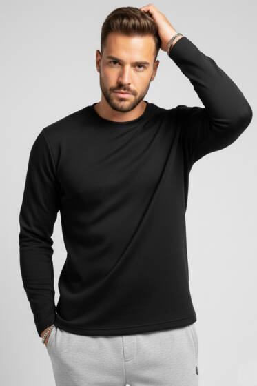 Bisiklet Yaka Basic Erkek Sweatshirt Siyah - Günün Seçilenleri