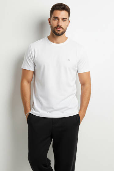 Bisiklet Yaka Basic Erkek T-shirt Beyaz - Erkek T-shirt