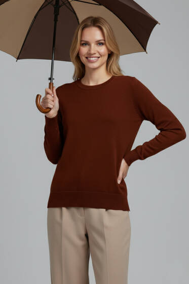 Bisiklet Yaka Basic Kazak Burgonya - Kadın Giyim Modelleri