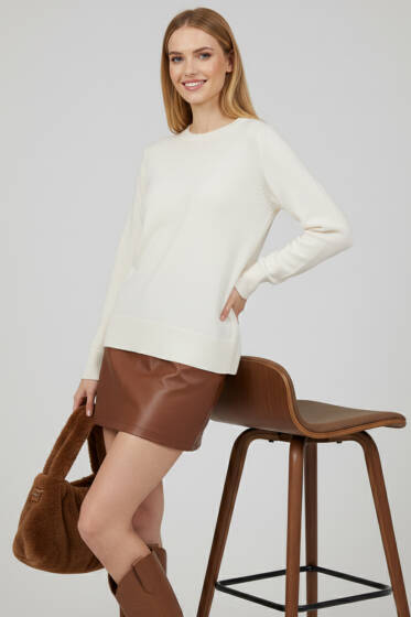 Bisiklet Yaka Basic Kazak Ekru - Kadın Giyim Modelleri