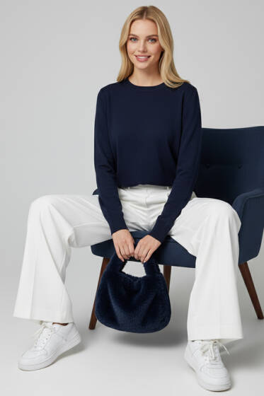 Bisiklet Yaka Basic Kazak Lacivert - Kadın Giyim Modelleri