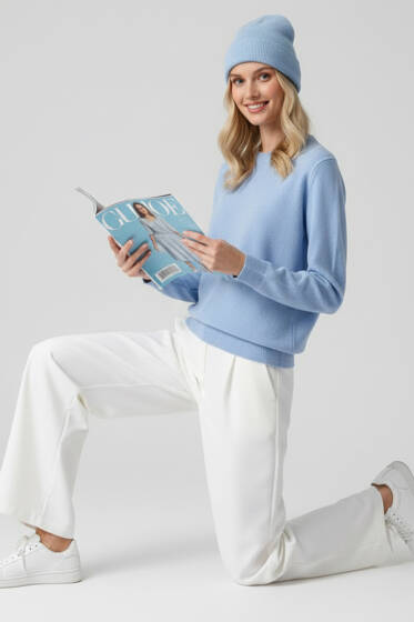 Bisiklet Yaka Basic Kazak Mavi - Kadın Giyim Modelleri