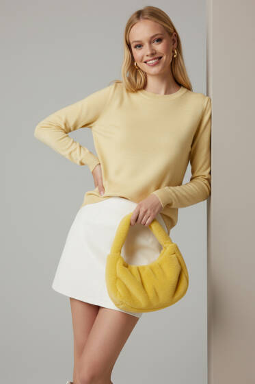 Bisiklet Yaka Basic Kazak Sarı - Kadın Giyim Modelleri