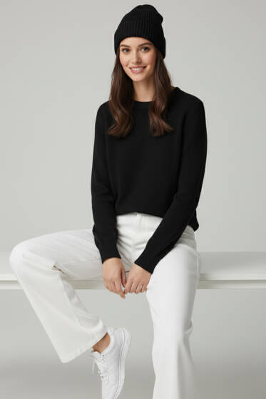 Bisiklet Yaka Basic Kazak Siyah - Kadın Giyim Modelleri