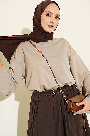 Bisiklet Yaka Basic Loyşa Tunik Bej - Tunik