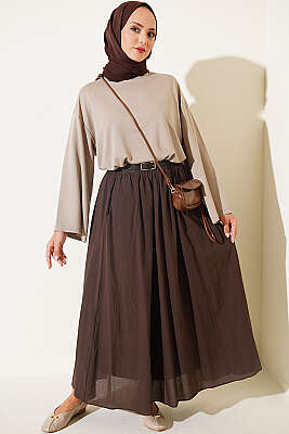Bisiklet Yaka Basic Loyşa Tunik Bej - Tunik