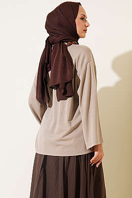 Bisiklet Yaka Basic Loyşa Tunik Bej - Tunik