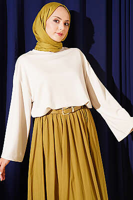 Bisiklet Yaka Basic Loyşa Tunik Bej 
