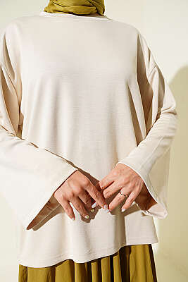 Bisiklet Yaka Basic Loyşa Tunik Bej - Tunik