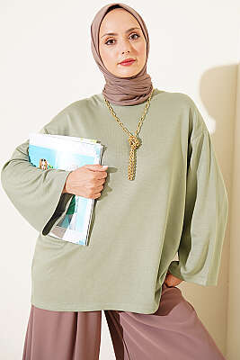Bisiklet Yaka Basic Loyşa Tunik Çağla Yeşili - WENNA DESIGN