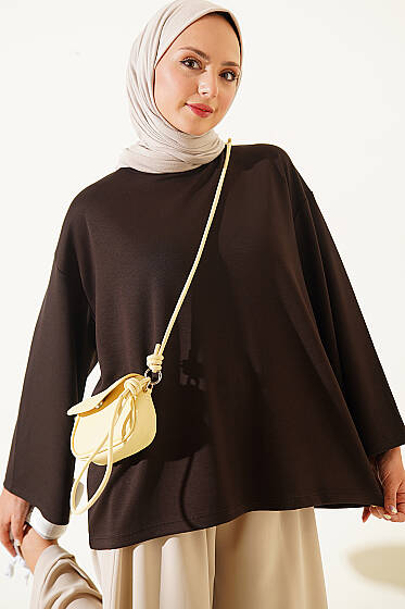 Bisiklet Yaka Basic Loyşa Tunik Kahve - Tunik