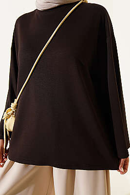 Bisiklet Yaka Basic Loyşa Tunik Kahve - Tunik