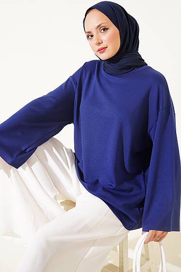 Bisiklet Yaka Basic Loyşa Tunik Lacivert - Tunik