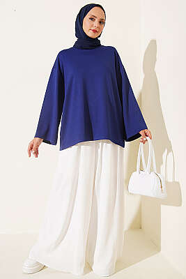 Bisiklet Yaka Basic Loyşa Tunik Lacivert - Tunik