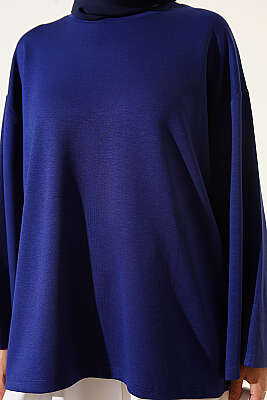 Bisiklet Yaka Basic Loyşa Tunik Lacivert - Tunik