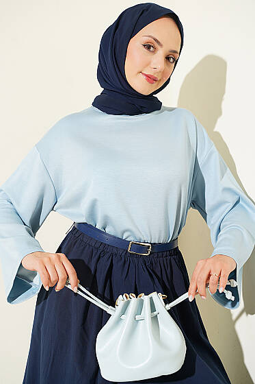 Bisiklet Yaka Basic Loyşa Tunik Mavi - Tunik