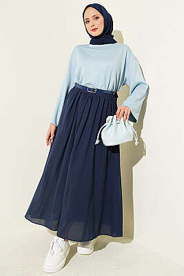 Bisiklet Yaka Basic Loyşa Tunik Mavi - Tunik