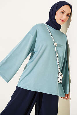 Bisiklet Yaka Basic Loyşa Tunik Petrol - Tunik