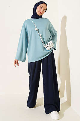 Bisiklet Yaka Basic Loyşa Tunik Petrol - Tunik