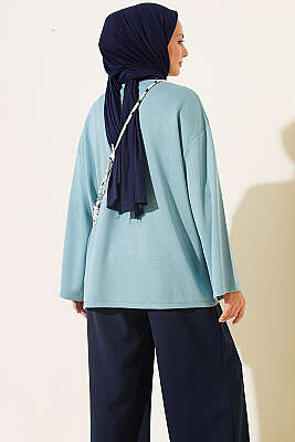 Bisiklet Yaka Basic Loyşa Tunik Petrol - Tunik
