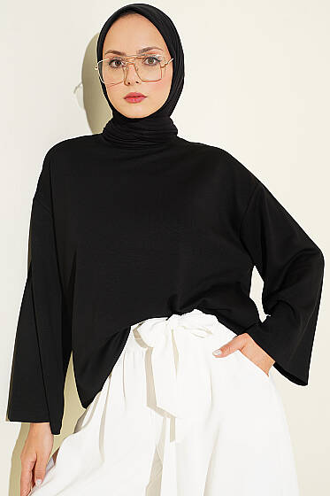 Bisiklet Yaka Basic Loyşa Tunik Siyah - Tunik