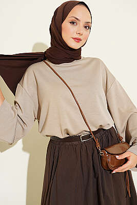 Bisiklet Yaka Basic Loyşa Tunik Vizon 