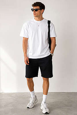 Bisiklet Yaka Basic Oversize Erkek T-shirt Beyaz - Erkek T-shirt