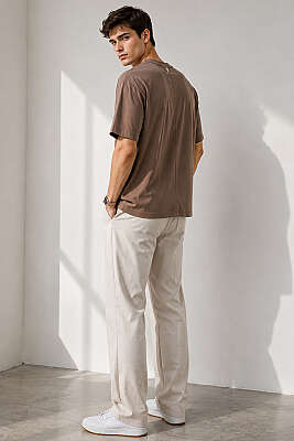 Bisiklet Yaka Basic Oversize Erkek T-shirt Kahve - Erkek T-shirt