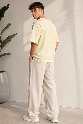 Bisiklet Yaka Basic Oversize Erkek T-shirt Sarı - Erkek T-shirt
