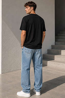 Bisiklet Yaka Basic Oversize Erkek T-shirt Siyah - Erkek T-shirt