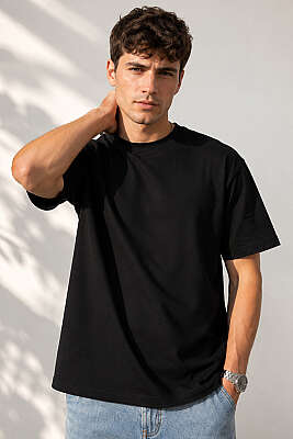 Bisiklet Yaka Basic Oversize Erkek T-shirt Siyah - MACHINIST