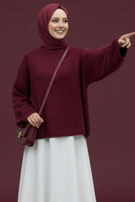 Bisiklet Yaka Basic Sakallı Kazak Bordo 