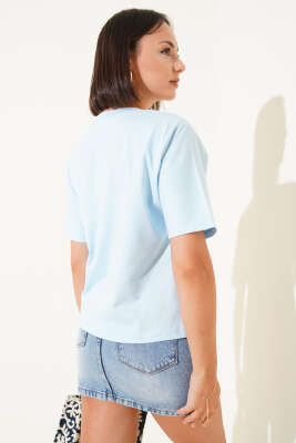 Bisiklet Yaka Basic T-shirt Bebe Mavi - Kadın Giyim Modelleri