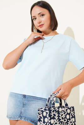 Bisiklet Yaka Basic T-shirt Bebe Mavi 