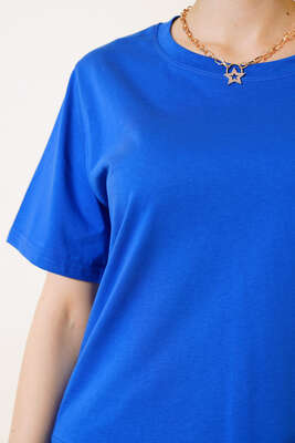 Bisiklet Yaka Basic T-shirt Saks - Kadın Giyim Modelleri