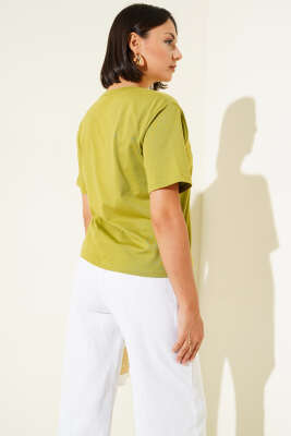 Bisiklet Yaka Basic T-shirt Yağ Yeşili - Kadın Giyim Modelleri