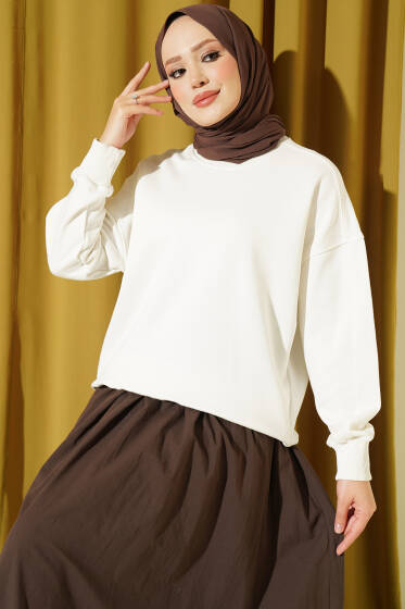 Bisiklet Yaka Basic Tunik Beyaz - Tunik