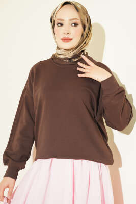 Bisiklet Yaka Basic Tunik Kahve - DESTİNA