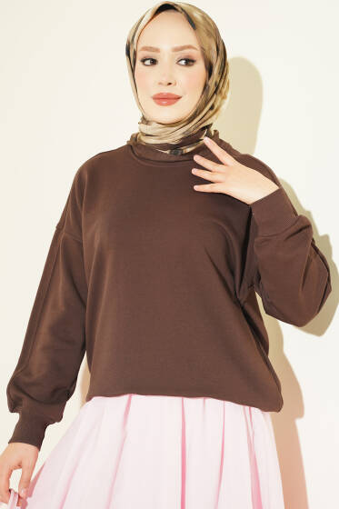 Bisiklet Yaka Basic Tunik Kahve - Tunik