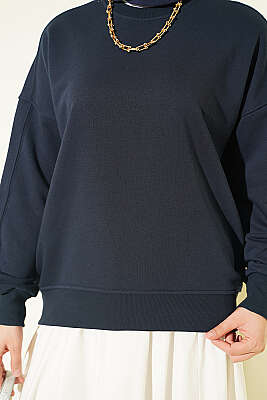Bisiklet Yaka Basic Tunik Lacivert - Tunik