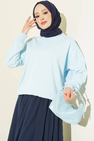 Bisiklet Yaka Basic Tunik Mavi - Tunik