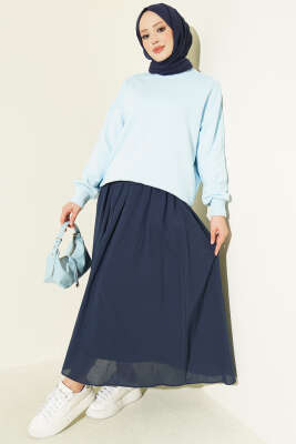 Bisiklet Yaka Basic Tunik Mavi - Tunik
