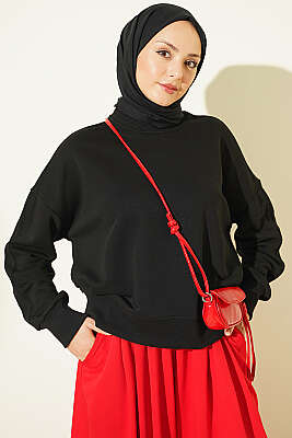 Bisiklet Yaka Basic Tunik Siyah - Tunik