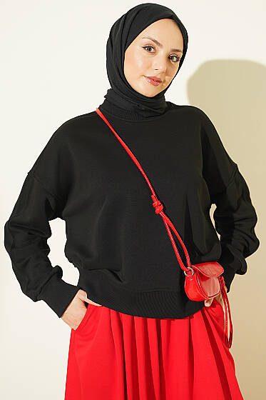 Bisiklet Yaka Basic Tunik Siyah - Tunik